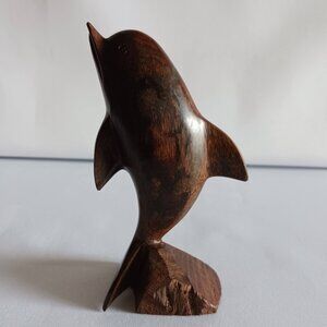 Mid-Century Hand Carved Ironwood Dolphin Sculpture